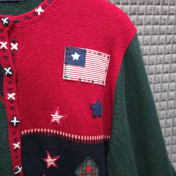 VTG Americana Christmas Sweater Cardigan XL Ugly Party USA 90s Wool Shoulder Pad - Picture 4 of 15